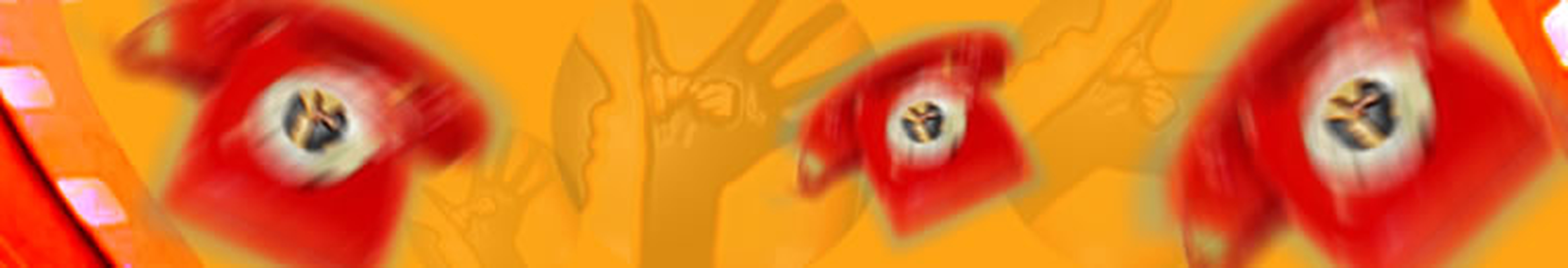 Red telephones on an orange background